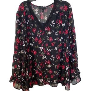 Lane Bryant 30/32 Black Red Floral Blouse